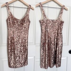 Suzi Chin for Maggy Boutique Bronze Sequin Mini Dress 2 Party Sparkle Dance